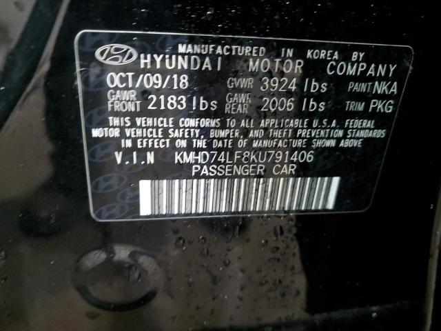 KMHD74LF8KU791406 - 2019 HYUNDAI ELANTRA SE BLACK photo 12