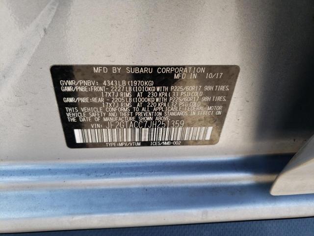 JF2GTACC7JH251359 - 2018 SUBARU CROSSTREK PREMIUM 银色 照片 12