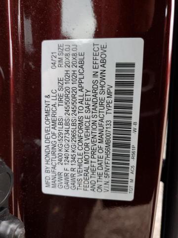 5FNYF7H56MB007133 - 2021 HONDA PASSPORT EXL برغندي صورة 12