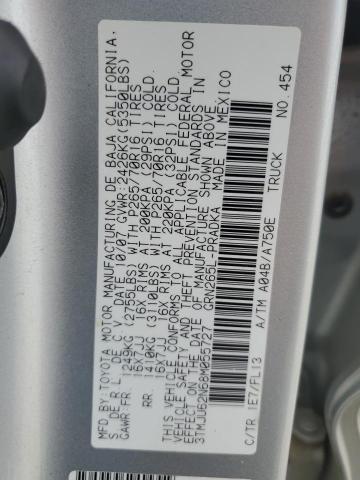 3TMJU62N68M055727 - 2008 TOYOTA TACOMA DOUBLE CAB PRERUNNER SILVER photo 12