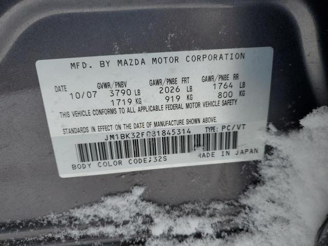 JM1BK32F081845314 - 2008 MAZDA 3 I GRAY photo 12