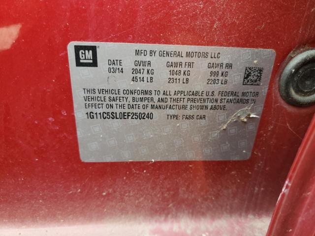 1G11C5SL0EF250240 - 2014 CHEVROLET MALIBU 1LT RED photo 12