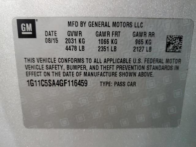 1G11C5SA4GF116459 - 2016 CHEVROLET MALIBU LIM LT 银色 照片 12
