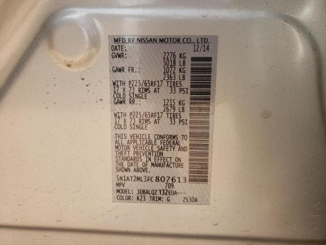 5N1AT2ML3FC807613 - 2015 NISSAN ROGUE S SILVER photo 14