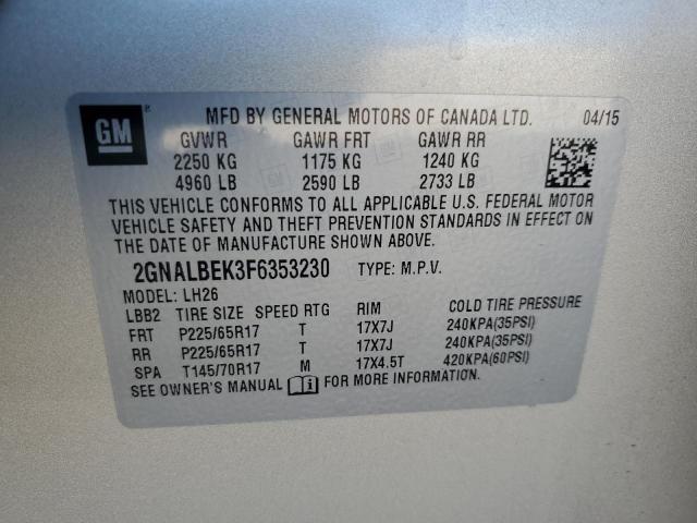 2GNALBEK3F6353230 - 2015 CHEVROLET EQUINOX LT TAN photo 13