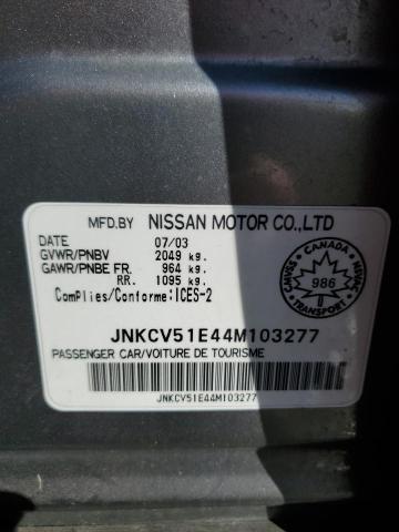 JNKCV51E44M103277 - 2004 INFINITI G35 SILVER photo 12