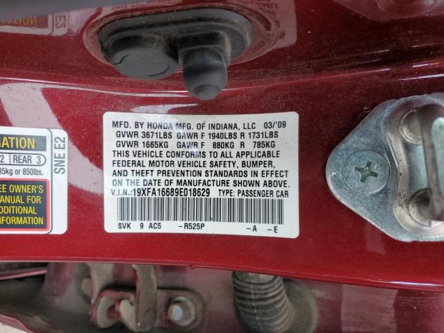 19XFA16689E018629 - 2009 HONDA CIVIC LX-S Բորդո լուսանկար 12