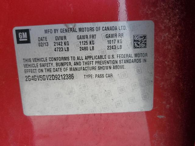 2G4GV5GV2D9212386 - 2013 BUICK REGAL GS Қызыл фото 12