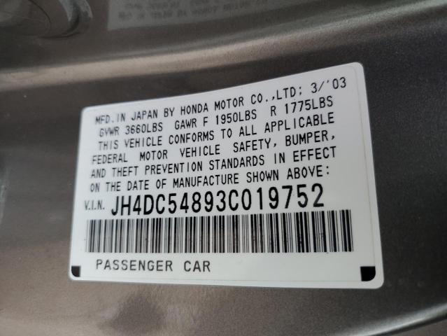 JH4DC54893C019752 - 2003 ACURA RSX SILVER photo 12