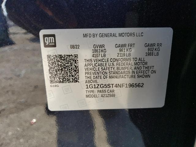 1G1ZG5ST4NF196562 - 2022 CHEVROLET MALIBU RS CHARCOAL photo 12