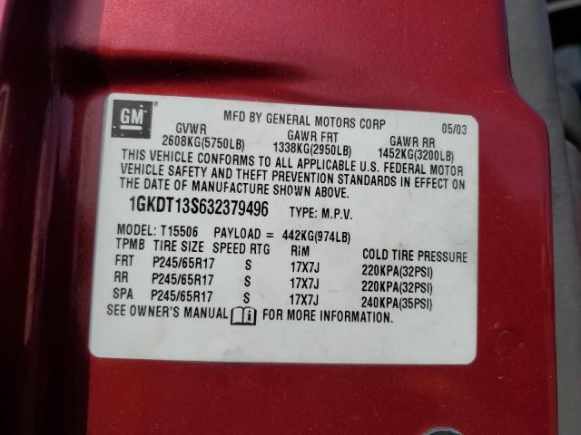 1GKDT13S632379496 - 2003 GMC ENVOY RED photo 13