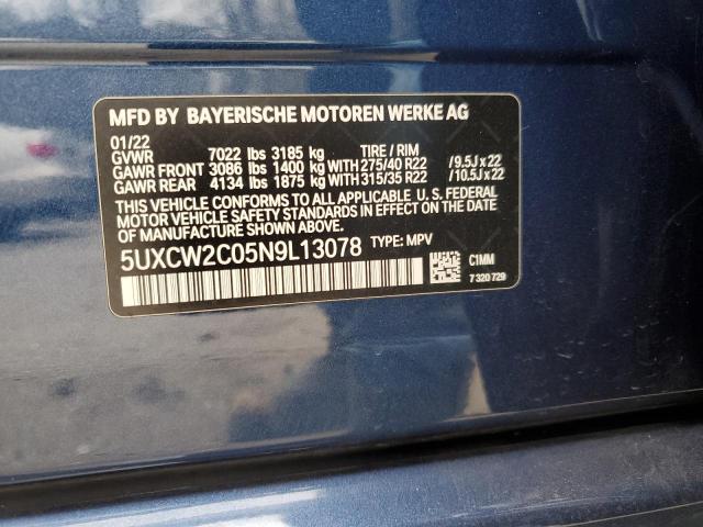 5UXCW2C05N9L13078 - 2022 BMW X7 XDRIVE40I BLUE photo 14