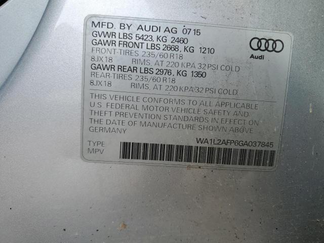 WA1L2AFP6GA037845 - 2016 AUDI Q5 PREMIUM PLUS SILVER photo 12