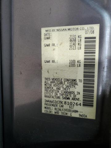 1N4AA51E39C810264 - 2009 NISSAN MAXIMA S SILVER photo 12