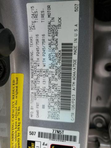 5TFJU4GN9FX082411 - 2015 TOYOTA TACOMA DOUBLE CAB PRERUNNER SILVER photo 12