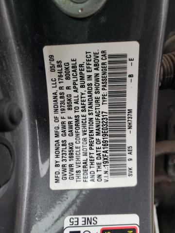 19XFA16919E032317 - 2009 HONDA CIVIC EXL GRAY photo 12