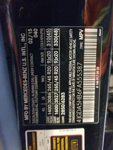 4JGDA5HB6FA555387 - 2015 MERCEDES-BENZ ML 350 4MATIC BLACK photo 12