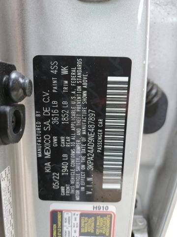 3KPA24AD9NE487897 - 2022 KIA RIO LX SILVER photo 12