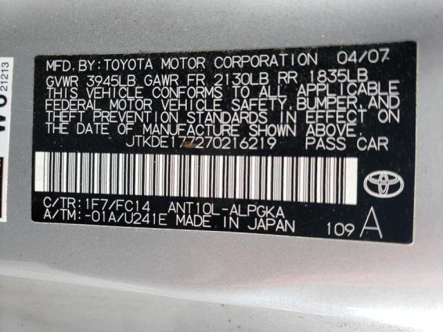 JTKDE177270216219 - 2007 TOYOTA SCION TC ვერცხლისფერი ფოტო 12
