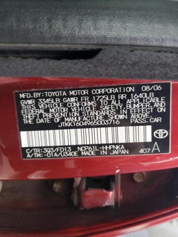 JTKKT604965003716 - 2006 SCION XA RED photo 10