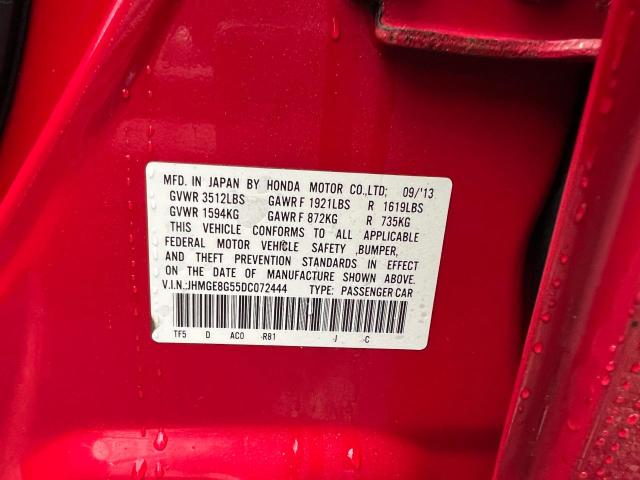 JHMGE8G55DC072444 - 2013 HONDA FIT SPORT RED photo 10