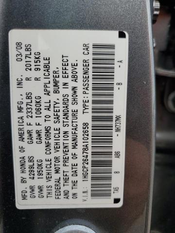 1HGCP26478A102658 - 2008 HONDA ACCORD LXP GRAY photo 12