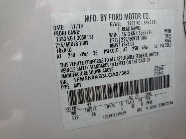 1FM5K8AB3LGA97362 - 2020 FORD EXPLORER POLICE INTERCEPTOR WHITE photo 12