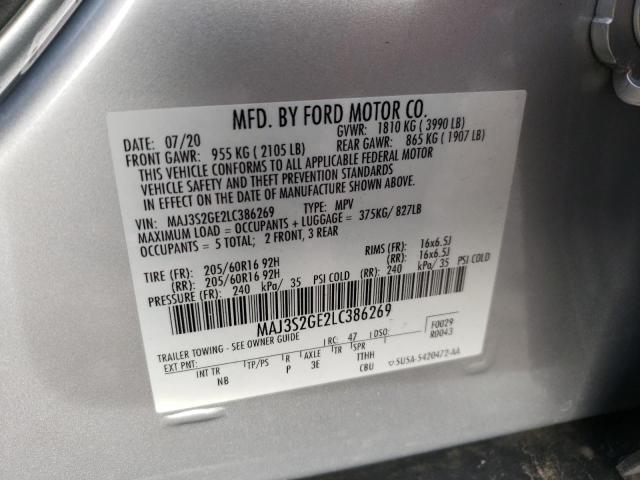 MAJ3S2GE2LC386269 - 2020 FORD ECOSPORT SE ვერცხლისფერი ფოტო 13