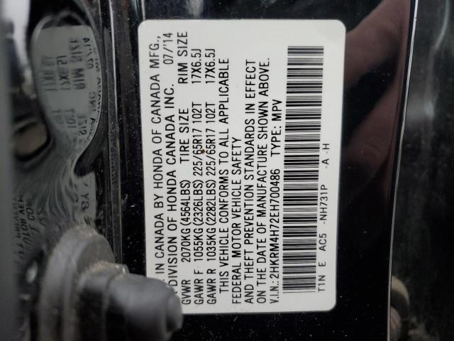 2HKRM4H72EH700486 - 2014 HONDA CR-V EXL BLACK photo 14