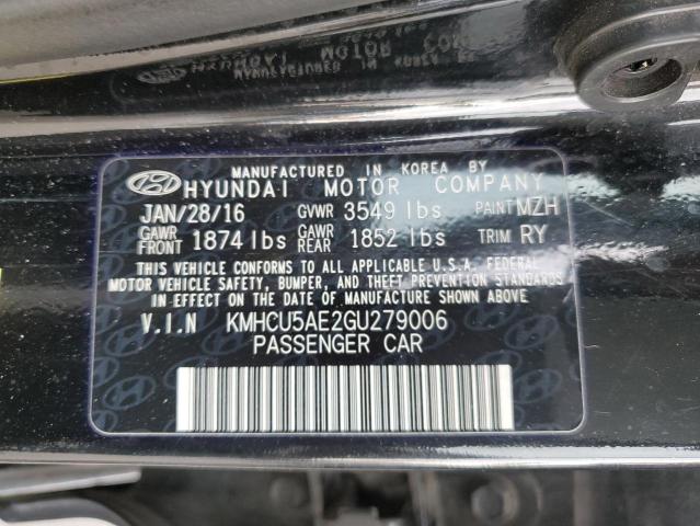 KMHCU5AE2GU279006 - 2016 HYUNDAI ACCENT SPORT BLACK photo 12