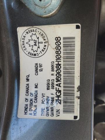 2HGFA16908H108808 - 2008 HONDA CIVIC EXL 灰色 照片 12