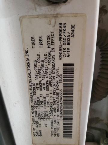 5TEGN92N24Z345565 - 2004 TOYOTA TACOMA DOUBLE CAB PRERUNNER WHITE photo 12