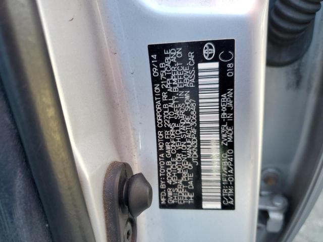 JTDKN3DP4F3068487 - 2015 TOYOTA PRIUS PLUG SILVER photo 12