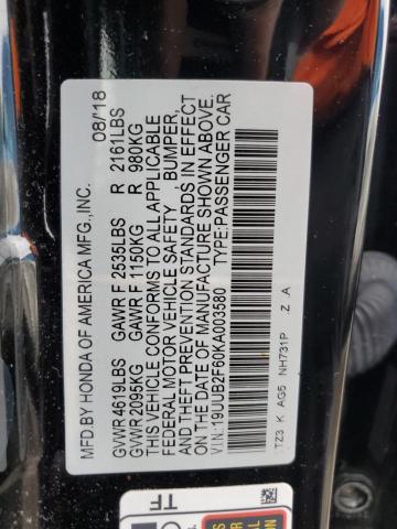 19UUB2F60KA003580 - 2019 ACURA TLX TECHNOLOGY 黑色 照片 12