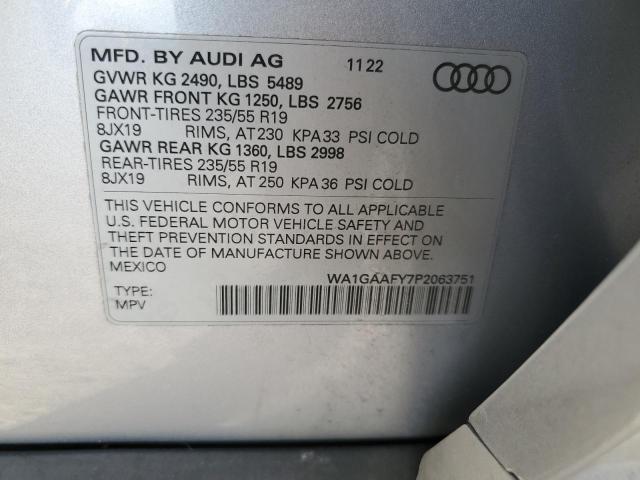 WA1GAAFY7P2063751 - 2023 AUDI Q5 PREMIUM 45 SILVER photo 12