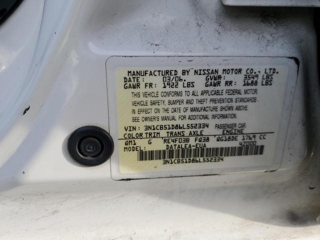 3N1CB51D86L552334 - 2006 NISSAN SENTRA 1.8 WHITE photo 12