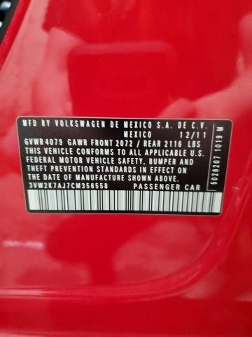 3VW2K7AJ7CM356558 - 2012 VOLKSWAGEN JETTA BASE RED photo 13