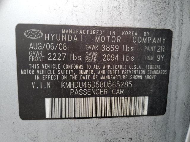 KMHDU46D58U565285 - 2008 HYUNDAI ELANTRA GLS SILVER photo 13