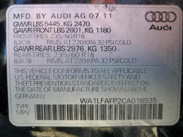 WA1LFAFP2CA018935 - 2012 AUDI Q5 PREMIUM PLUS BLACK photo 13