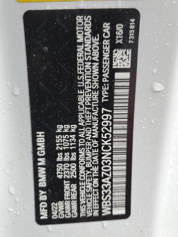 WBS33AZ03NCK52997 - 2022 BMW M4 COMPETITION WHITE photo 12