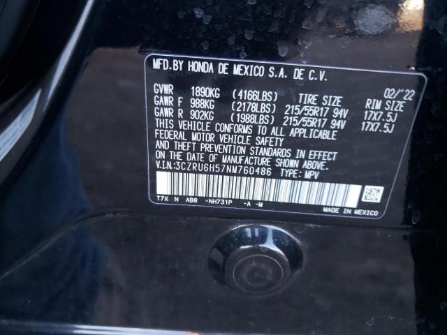 3CZRU6H57NM760486 - 2022 HONDA HR-V EX BLACK photo 13