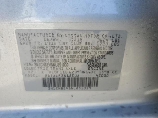 3N1CN8EV8NL851039 - 2022 NISSAN VERSA SV SILVER photo 13