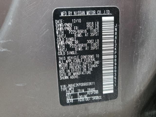 JN8AE2KP0B9003611 - 2011 NISSAN QUEST S GRAY photo 13