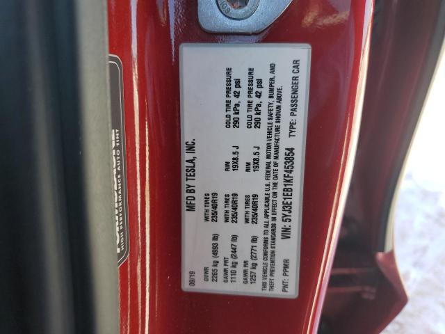 5YJ3E1EB1KF453854 - 2019 TESLA MODEL 3 Rot Foto 12