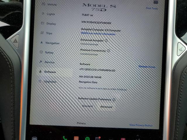 5YJSA1E22JF249392 - 2018 TESLA MODEL S Արծաթագույն լուսանկար 9