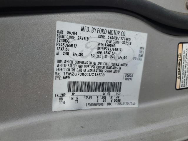 1FMZU73K04UC16538 - 2004 FORD EXPLORER XLT SILVER photo 13