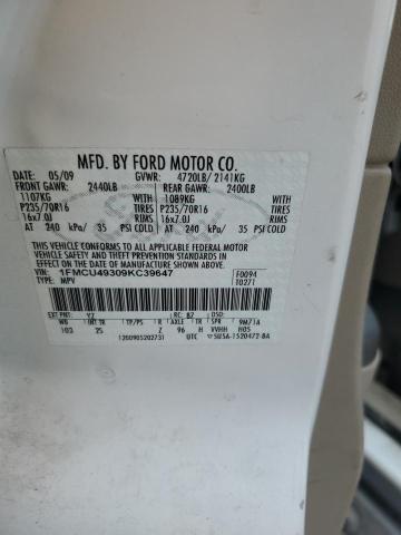 1FMCU49309KC39647 - 2009 FORD ESCAPE HYBRID WHITE photo 12