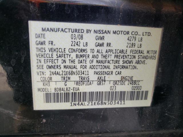 1N4AL21E68N503411 - 2008 NISSAN ALTIMA 2.5 BLACK photo 12