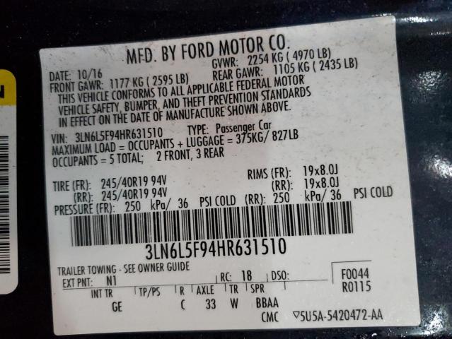 3LN6L5F94HR631510 - 2017 LINCOLN MKZ RESERVE ლურჯი ფოტო 12