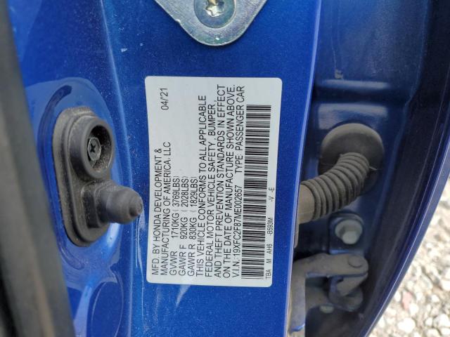 19XFC2F87ME002657 - 2021 HONDA CIVIC SPORT BLUE photo 12